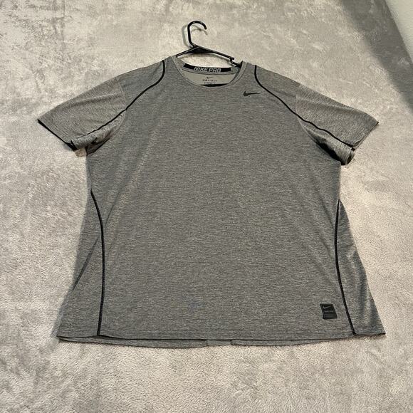 Nike Pro Shirt Mens XXL 2XL Fitted Grey Athletic Performance Vented Shirt - Picture 1 of 6